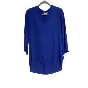 Cato Women’s Long Line Blouse M Blue Pullover Tunic Top Office Lagenlook Vibrant